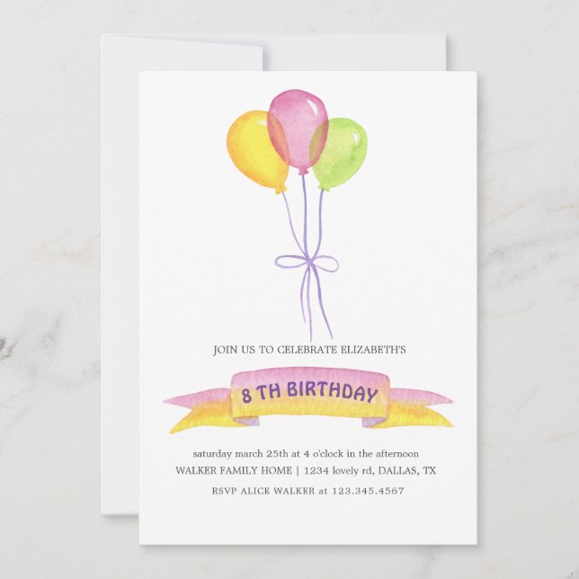 Balloons and Ribbons | Birthday Invitation (Front)