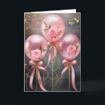 Balloons and Roses, 5" x 7" Folded Greeting Card<br><div class="desc">This is an elegant design featuring transparent pink balloons with pink roses inside the balloons. I think you will like the trailing pin bows and ribbons as well as the gold ribbon strings. This is an all occasion card that can be customised for weddings, birthdays, bachelorette party invitations. Say congratulations...</div>