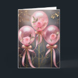 Balloons and Roses, 5" x 7" Folded Greeting Card<br><div class="desc">This is an elegant design featuring transparent pink balloons with pink roses inside the balloons. I think you will like the trailing pin bows and ribbons as well as the gold ribbon strings. This is an all occasion card that can be customised for weddings, birthdays, bachelorette party invitations. Say congratulations...</div>