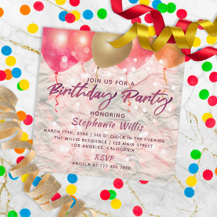 Balloons And Sparkles On Paper Birthday Party Invitation