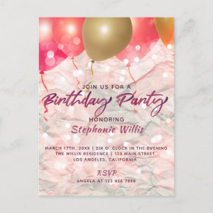Balloons And Sparkles On Paper Birthday Party Postcard