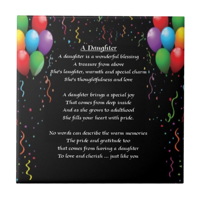 Balloons and Streamers - Daughter Poem Tile (Front)
