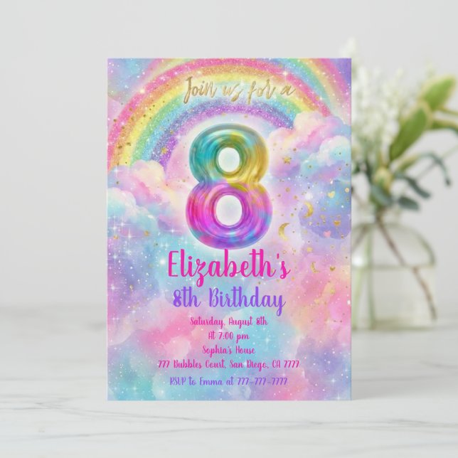 Balloons Birthday 8th Birthday  Invitation (Standing Front)