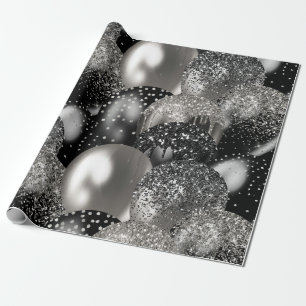 Balloons Birthday Black Silver Glitter Party Wrapping Paper