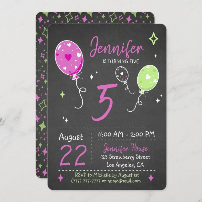 Balloons | Birthday Chalkboard Invitation (Front/Back)