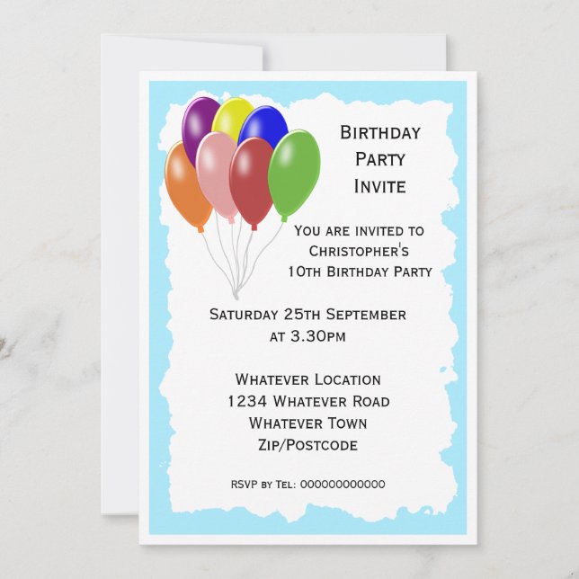 Balloons Birthday Party Invitation (Front)