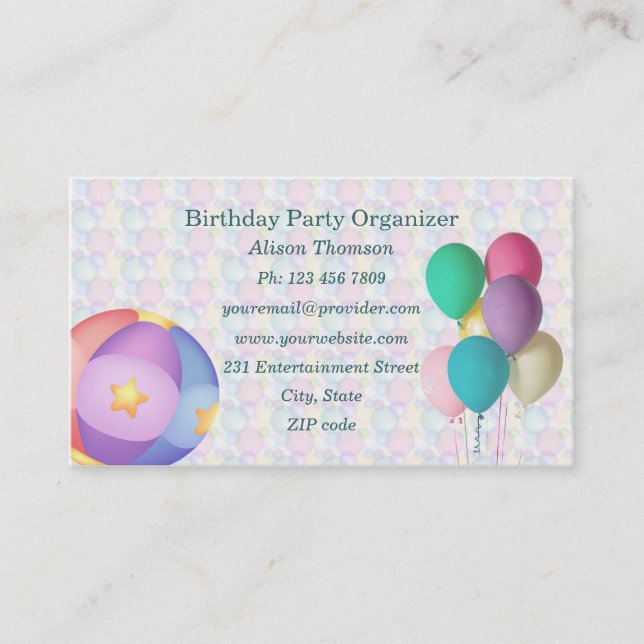 Balloons Birthday Party Organiser Business Card (Front)