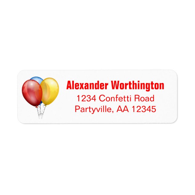 Balloons Birthday Red Address Return Address Label (Front)