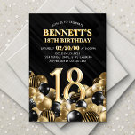 Balloons Black Gold 18th Birthday Invitation<br><div class="desc">Bunches and bunches of balloons—this design just doesn't hold back! Featuring bold numbers and elegant typography in a space that's literally overflowing with balloons, this design is an instant party-starter. The gold and black colour scheme and retro typography set a classic, stylish tone for your event. Perfect for the modern...</div>