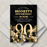 Balloons Black Gold 90th Birthday Invitation<br><div class="desc">Bunches and bunches of balloons—this design just doesn't hold back! Featuring bold numbers and elegant typography in a space that's literally overflowing with balloons, this design is an instant party-starter. The gold and black colour scheme and retro typography set a classic, stylish tone for your event. Perfect for the modern...</div>