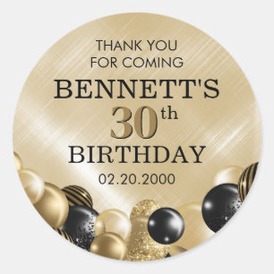 Balloons Black Gold Birthday Classic Round Sticker