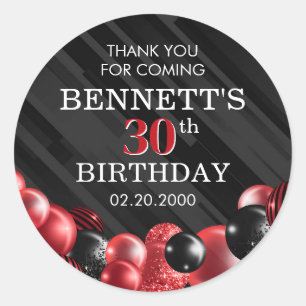 Balloons Black Red Birthday Classic Round Sticker