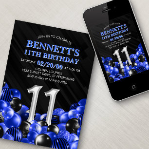 Balloons Blue 11th Birthday Invitation