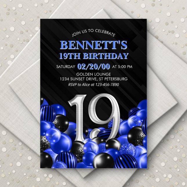 Balloons Blue 19th Birthday Invitation (Creator Uploaded)