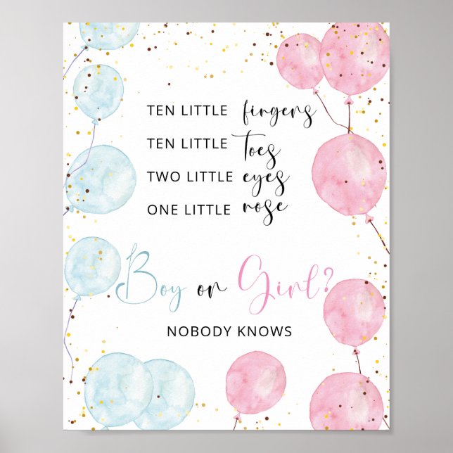 Balloons Boy or Girl Gender Reveal Sign (Front)