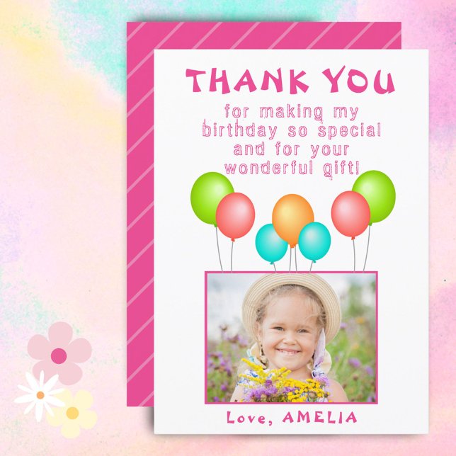 Balloons Colourful Girl Birthday Photo  Thank You Card (Creator Uploaded)