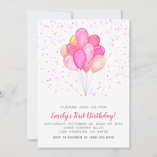 Balloons Confetti Birthday Invitation (Front)
