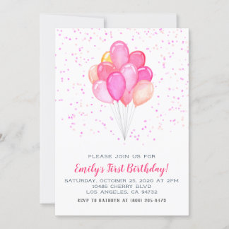 Balloons Confetti Birthday Invitation