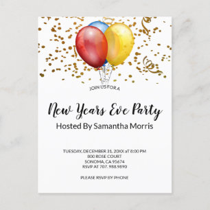 Balloons Confetti Festive New Years Eve Party Invitation Postcard