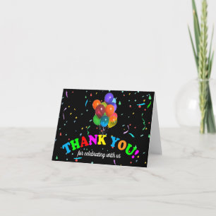 Balloons & Confetti on Black   Thank You Card