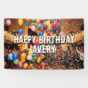 Balloons & Confetti  Personalized Happy Birthday Banner