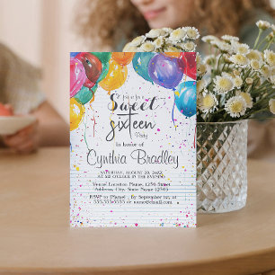 Balloons & Confetti Sweet Sixteen Birthday Party Invitation