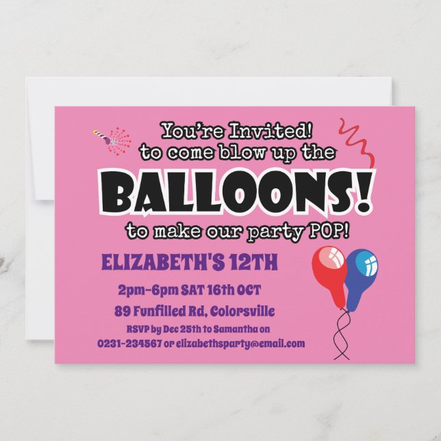 BALLOONS cute fun ready to pop birthday Invitation (Front)