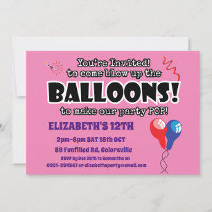 BALLOONS cute fun ready to pop birthday Invitation