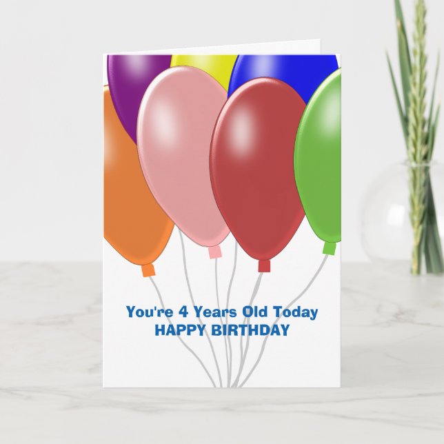 Balloons Design Personalised 4th Birthday Card (Front)