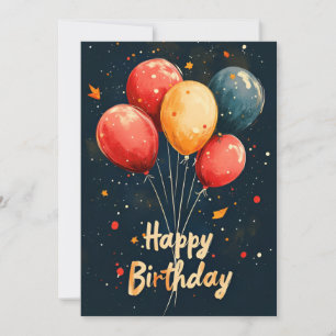 Balloons & Dots on Black Birthday Party  Invitation