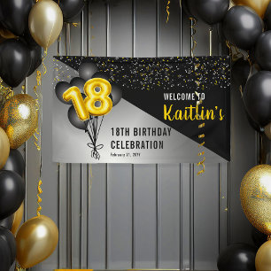 Balloons Elegant Black Gold 18th Birthday Party Banner