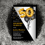 Balloons Elegant Black | Gold 50th Birthday Party Invitation<br><div class="desc">Black balloons as a back drop to gold tone number balloons lend a dramatic flair to this 50th Birthday Party design. Composite design by Holiday Hearts Designs (rights reserved). Other age numbers are available in our shop. If you don't see a design for the particular age you are looking for,...</div>