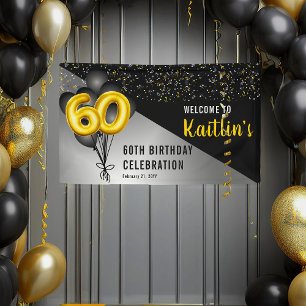 Balloons Elegant Black Gold 60th Birthday Party Banner