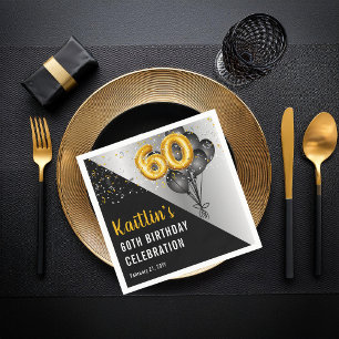 Balloons Elegant Black   Gold 60th Birthday Party  Napkin