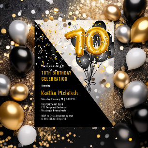 Balloons Elegant Black   Gold 70th Birthday Party Acrylic Invitations