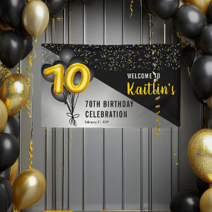 Balloons Elegant Black   Gold 70th Birthday Party Banner