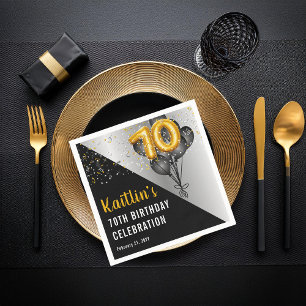 Balloons Elegant Black   Gold 70th Birthday Party  Napkin