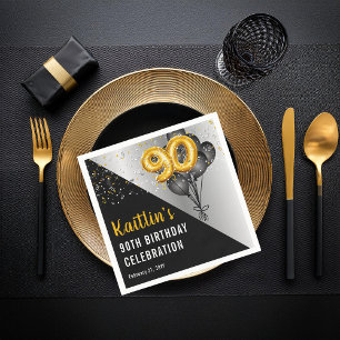 Balloons Elegant Black   Gold 90th Birthday Party  Napkin
