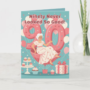 Balloons Elegant Woman's 90th Birthday Greeting Card