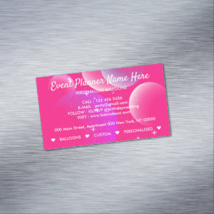 Balloons Event Party Plan Decor Pink Magnetic Business Card