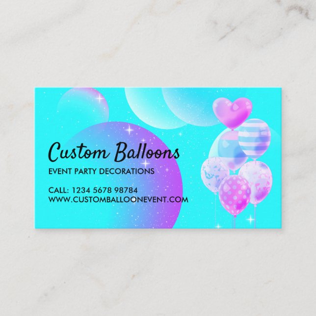 Balloons Event Party Planner Decoration Teal Business Card (Front)