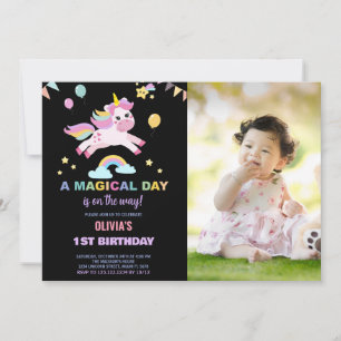 Balloons Flags Unicorns Birthday Invitations photo