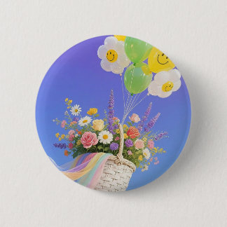 Balloons & Flower Basket Button – Cute Gift Badge