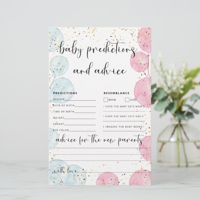 Balloons Gender Reveal Baby Predictions and Advice (Standing Front)