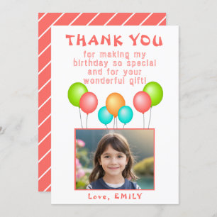 Balloons Girl Birthday Photo  Thank You Card
