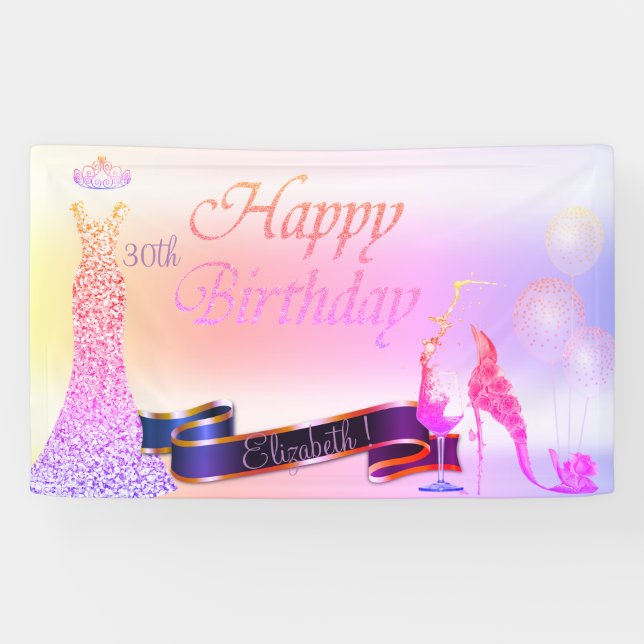 Balloons,Glass,Heel,Glitter Dress Ombre Banner (Horizontal)