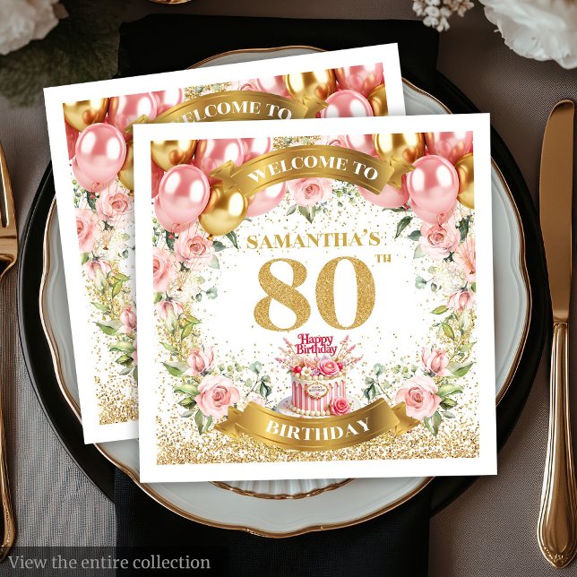 Balloons & Glitter 80th Birthday Party Napkins (Balloons & Glitter 80th Birthday Party Napkins)
