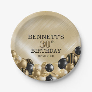 Balloons Gold Birthday Paper Plate