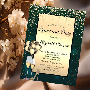 Balloons,Gold High Heels,Green Retirement Invitation