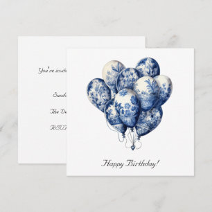 Balloons in Delft Blue, customisable Invitation